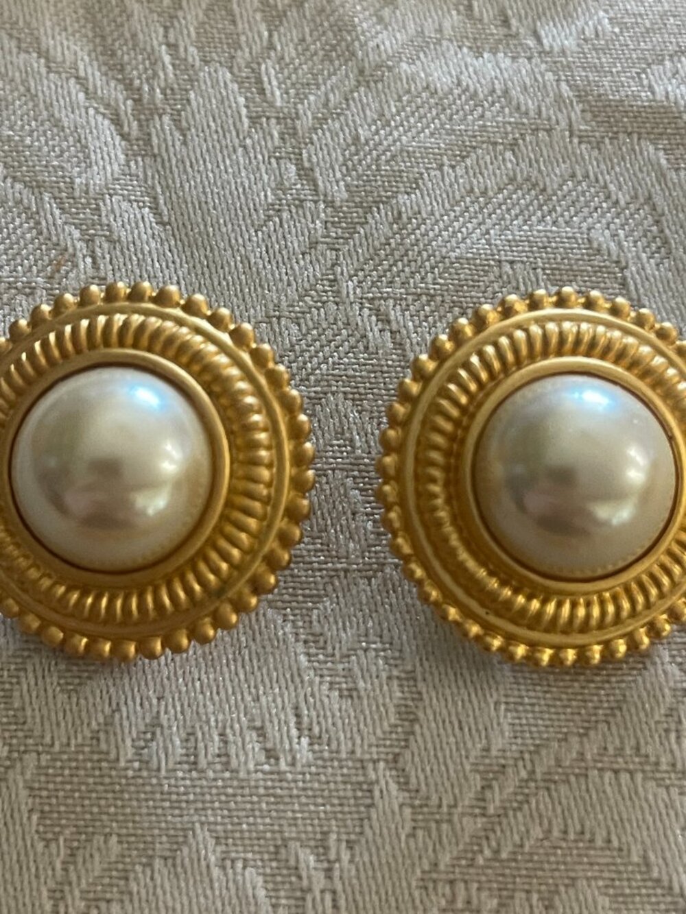 A Pair of Vintage Gold-Tone Clip-On Earrings Cabochon Style